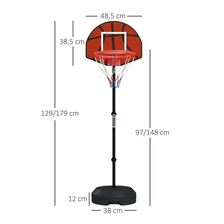 Basketkorg Basketstativ Svart Röd av Metall 129-179 cm