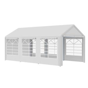 Stort Partytält med Fönster, Rymlig Paviljong med 4 Sidoväggar, Perfekt för Trädgårdsfester och Evenemang, Vit, 3 x 6 m