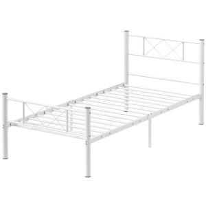 Sängstomme Enkelsängsram för Madrass Vit av Stål för Sovrum och Gästrum Hög Sängram 200 x 90 cm