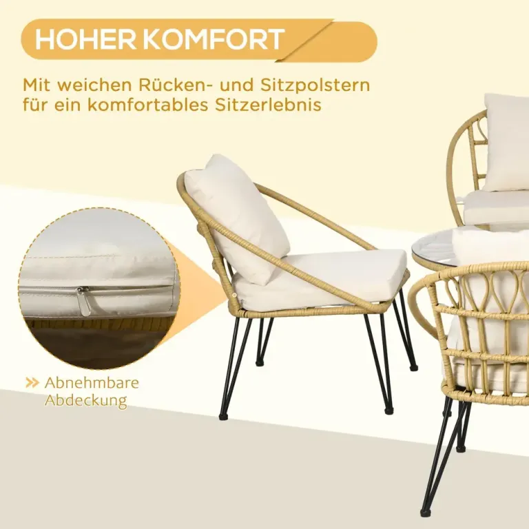 Trädgårdsmöbler Matgrupp Beige av Polyester och Rotting 5