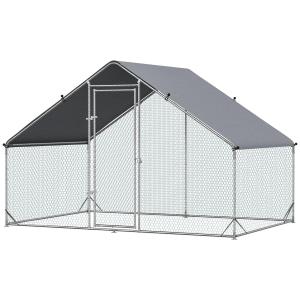 Hönshus Hönsskåp Frigående Bur med Lock och Dörr Silver av Galvaniserat Stål för 4-6 Kycklingar Hus för Smådjur 300 x 200 x 200 cm