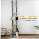 Klösträd Takhög Grå av Sisal och Plysch för Katter Skrapstolpe med Kattgrotta och Korg 225-255 cm