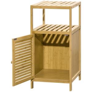 Badrumsskåp med 1 Hylla och 1 Skåp, Bambu, Natur, 33 x 36,5 x 67 cm