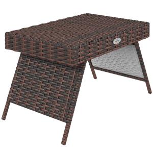 Fällbord Trädgårdsbord Brun av Rotting och Metall för Balkong och Terrass Väderbeständigt Hopfällbart Bord Praktisk Design 60 x 41 x 41 cm