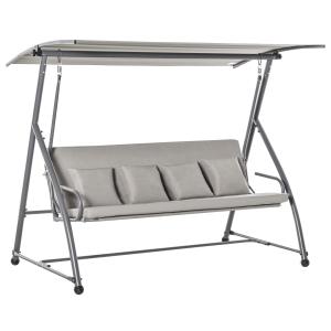 Lyxig Hammock med Liggfunktion, 3-Sitsig Trädgårdsgunga med Justerbart Tak, Bekväm Hängsoffa i Polyester för Uteplats, Brun, 215 x 120 x 165 cm