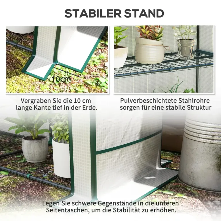 Litet Växthus Tunnelväxthus med Tak Vit 144 x 48 x 152 cm
