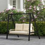 Hammock Rottinggunga 2-Sits Beige av Rotting ve Metall för Trädgård ve Balkong Hängbänk med Kuddar ve Kedjor 115 x 66 x 44 cm