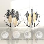 Väggdekoration i Metall 2-Pack, Moderna Konstverk med Bladmotiv, Elegant Väggprydnad i 3D för Vardagsrum, Svart/Guld, 40 x 46 cm