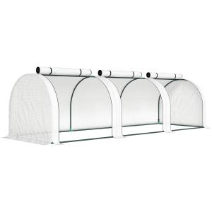 Växthus Tunnel Robust Vit PE-plast för Odling Utomhus med Fönster och Dragkedja Väderbeständig 295x100x80 cm
