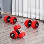 Hantelset 2-i-1 Prisvärd Röd Svart Stål Plast för Hemmaträning Justerbara Hantlar och Skivstång för Fitness 21,5 x 21,5 x 3,8 cm 20/30 kg