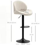 Set med 2 Barstolar med Tygöverdrag, Justerbar Sitshöjd och Stålram, Beige