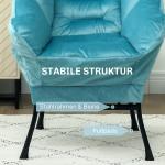 Fåtölj Loungestol Relaxstol med Sidficka Blå av Sammetslook och Stål för Vardagsrum och Sovrum Stoppad Enkelstol