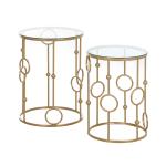 Soffbordset med 2 Runda Bord, Sidobord med Glasskiva, Däck- och Kuldesign, Ø41 x 57 cm, Guld