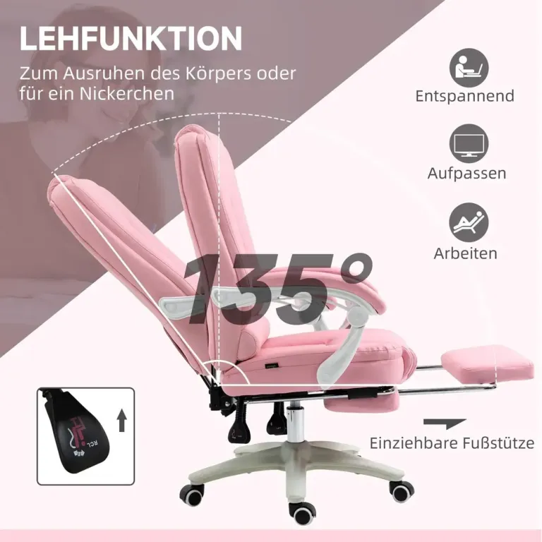 Ergonomisk Kontorsstol med Fotstöd Rosa