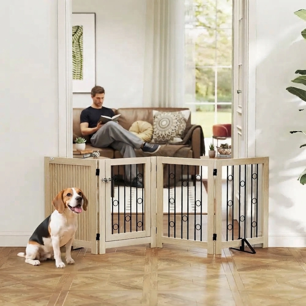 Fristående Pet Gate Hundport med Dörr 4 Panel Hall Trappa