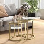 Soffbord Sidobord Set om 2 Guld av Stål och Glas för Vardagsrum och Sovrum Runda Stapelbara Bord