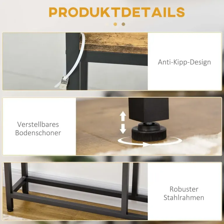 Konsolbord Hallbord Natur av Trä och Stål 120 x 23 x 75 cm