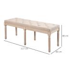 Klädd Bänk Sängbänk Beige av Tyg med Linnelook och Trä för Sovrum Vintage Bänk med Knappar Lastkapacitet upp till 120 kg 117 x 40 x 48 cm