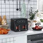 Air Fryer med 2 x 4 L Frityrkorgar, 8 Program, Ljus och Timer, Svart, 38,5 x 38 x 30,5 cm