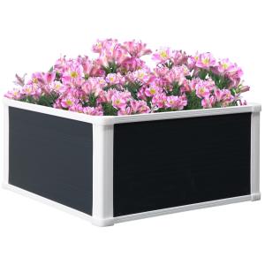 Upphöjd Odlingslåda i Plast, Planteringsbänk med Dränering, Ergonomisk Odling för Örter och Grönsaker, Grå, 60 x 60 x 30 cm