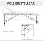 Hopfällbar Massagebänk Vit av Plast och Aluminium för Salong och Spa Höj och Sänkbar med Kudde Bärbar Design 215 x 60 x 61-84 cm