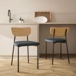 Set med 2 Matstolar i Linnelook, Armlös Design med Metallben, Grå