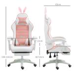 Ergonomisk Gamingstol med Svankstöd, Fotstöd och Bunny Ears-kudde, Rosa
