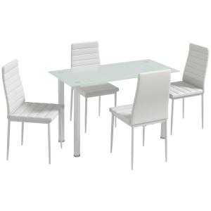 5-delat Matsalsset med 4 Stolar, Modern Design, Glasbord, Vit