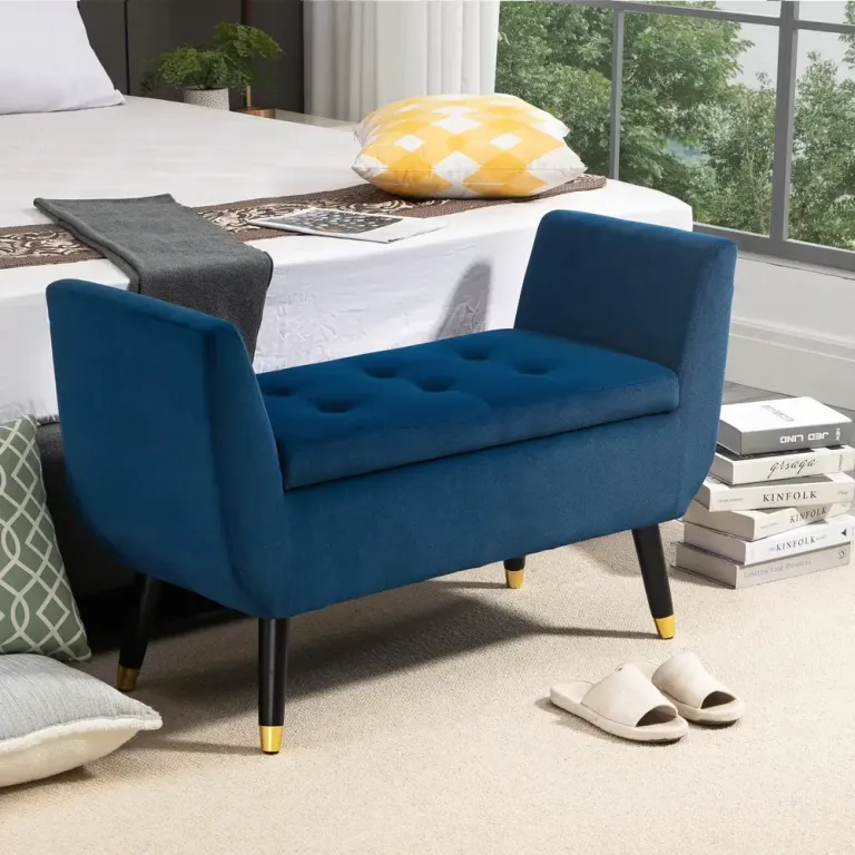 Sittbänk med Förvaring & Armstöd Mörkblå 107 x 42 x 65 cm