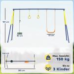 Gungställning 3 i 1 Flerfärgad Metall för Barn Gungset med Klassisk Gunga Ringar och Stågunga Robust 285x160x181 cm