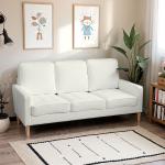 3-sits Soffa med Tjocka Kuddar, Gummiträ och Tygöverdrag för Vardagsrum och Kontor, Krämvit