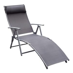 Solstol med Mjuk Dyna Hopfällbar Relaxstol för Trädgård och Camping Stålram Slitstarkt Tyg Ergonomisk Grå 137 X 63,5 X 100,5 Cm
