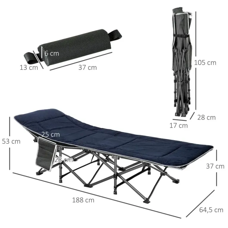 Campingsäng Tältsäng Hopfällbar Säng 188 x 64,5 x 53 cm