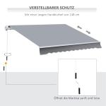 Infällbar Markis med Handvev, Metallram, Polyester, Grå/Vit, 3,95 x 2,45 m