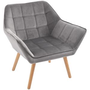 Vingstol Enkelstol Grå av Polyester och Trä för Vardagsrum Skandinavisk Design Relaxstol med Upphöjda Ben Bekväm 64 x 62 x 72,5 cm