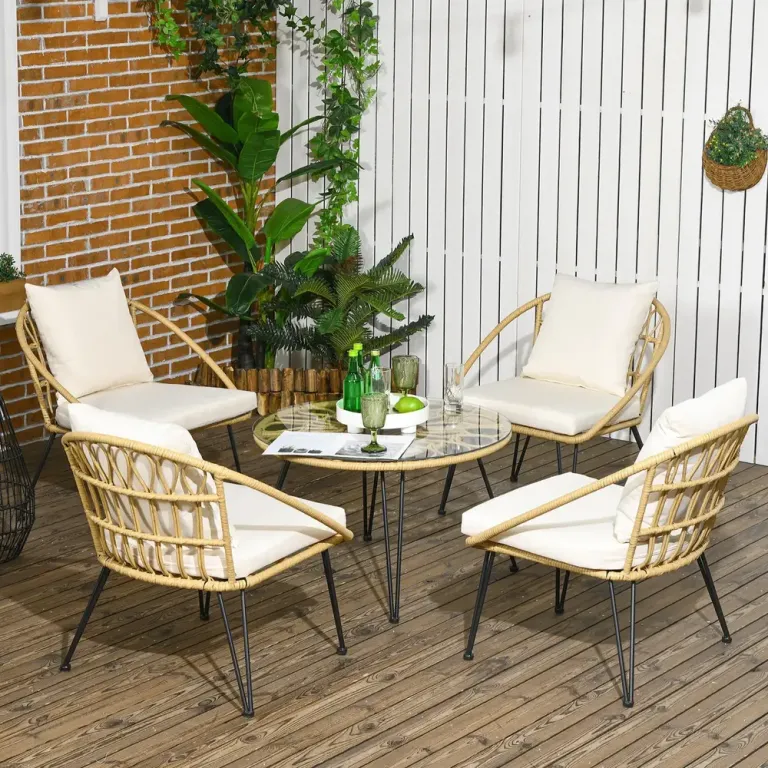 Trädgårdsmöbler Matgrupp Beige av Polyester och Rotting 5