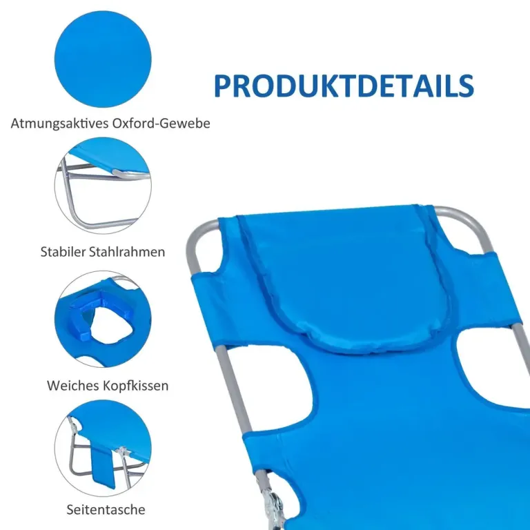 Solstol Solsäng med Läsfönster och Kudde Blå av Oxford Tyg