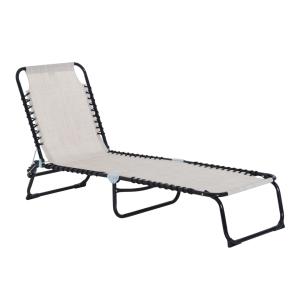 Hopfällbar Solsäng med 4 Lägen, Justerbar Trädgårdsstol i Beige Textilene, Bekväm Vilostol för Terrass och Pool, Beige, 197 x 58 x 76 cm