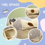 Katttunnel Lektunnel Beige av Polyester för Katter upp till 6 kg Hopfällbar Tunnel med 2 Hus och 3 Öppningar