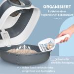Kattlåda Toalett med Ströskopa och Deodorant Vit Grå av Plast för Katter upp till 5 kg Lukthämmande och Hygienisk Design 52 x 41 x 38 cm