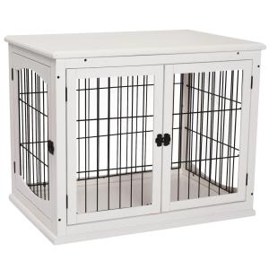 Hundkoja Hundhus Transportlåda Liten Djurbur Inomhusbruk MDF och Metall Vit 81 X 58,5 X 66 Cm