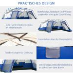 Stort Familjetält för 6-8 Personer, Rymligt Campingtält med Förtält och Fönster, Vattentät Design för Utomhusäventyr, Blå, 518 x 487 x 237 cm