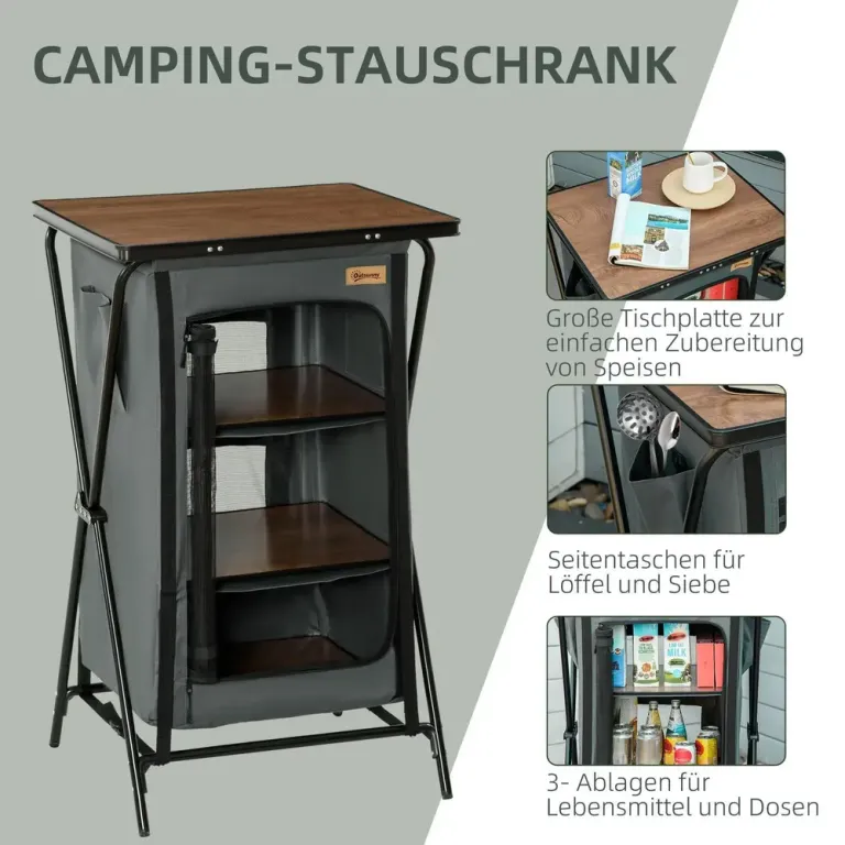 Hopfällbart Campingkök med Bänkskiva, Grått