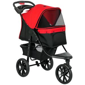 Hundvagn Prisvärd Röd för Transport av Husdjur Upp till 10 kg Hopfällbar med Tre Hjul och Nätfönster för Djur 109,5 x 57,5 x 106,5 cm