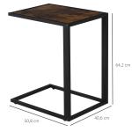 Sidobord i C-Form, Praktiskt Laptopbord för Soffa och Säng, Industriell Design med Träskiva och Metallram, Rustik Brun, 40,6 x 50,8 x 64,2 cm