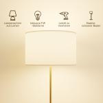 Golvlampa med Fjärrkontroll Dimbar Guld Metall och Tyg för Vardagsrum och Sovrum Justerbar Höjd och Ljusstyrka med Fotströmbrytare Elegant