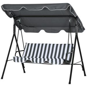 Hammock Trädgårdsgunga 3-Sits Grå Vit av Tyg och Metall för Trädgård och Terrass Gunga med Sittdyna 240 kg 172 x 110 x 153 cm