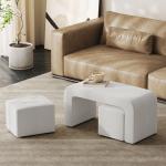 Fotpall Ottoman Set om 3 Vit av Tyg och Trä för Vardagsrum och Sovrum Stoppad Pall med Förvaring Elegant Design Mångsidig