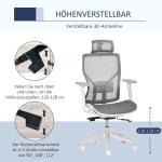 Kontorsstol, Skrivbordsstol, Snurrstol, Spelstol med Nackstöd, Svankkudde, 3D-armstöd, 3 Nivåer, 360° Svängbara Hjul, Höjdjusterbar, Ergonomisk, Meshtyg, Skum, Grå, 67 x 65 x 120–128 cm