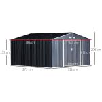 Rymlig Redskapsbod Metall Stor Trädgårdsbod med Grundram Väderbeständigt Förråd Mörkgrå 340 X 386 X 200 Cm